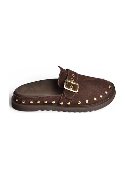 Fox Shoes Y918143802 Kahverengi Süet Önü Kapalı Zımba Detaylı Sabo Terlik