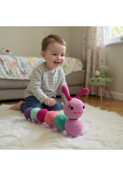 Renkli Tırtıl Çocuklar İçin Amigurumi Oyuncak Çok Renkli