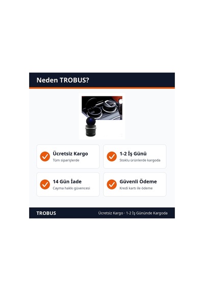 Trobus Oto Küllük Işıklı Bardaklık Silikon Tabanlı Siyah