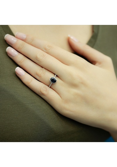 Lova Pırlantalı Oval Safir Anturaj Yüzük - 1040087