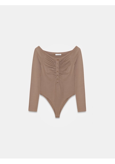 Dilvin 32661 Düğme Detaylı Bodysuit-vizon Vizon
