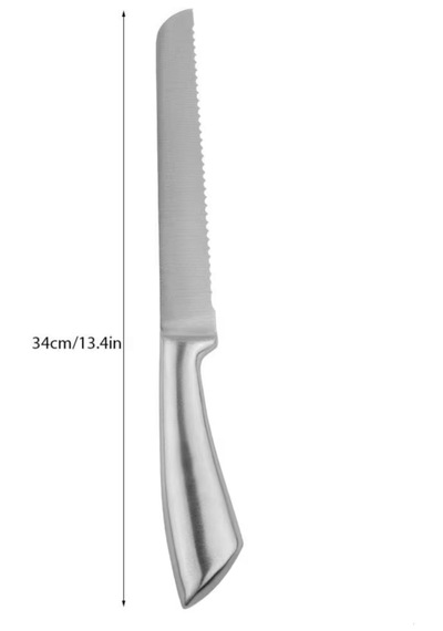 Ekmek Bıçağı, 1 Adet Uzun Paslanmaz Çelik Tırtıklı Ekmek Bıçağı 34 Cm Gri