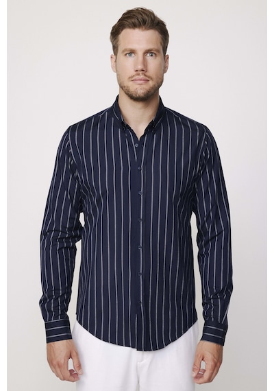 Tudors Slim Fit Düğmeli Yaka Pamuklu Kolay Ütü Çizgili Erkek Gömlek-27794-lacivert Lacivert Tudors Slim Fit Düğmeli Yaka Pamuklu Kolay Ütü Çizgili Erkek Gömlek-27794-lacivert Lacivert