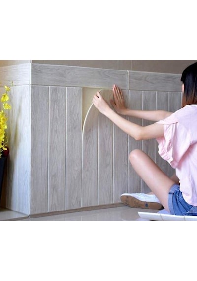 Nw38 Açık Gri Ahşap Kendinden Yapışkanlı Esnek Sünger Duvar Panel (469443344)