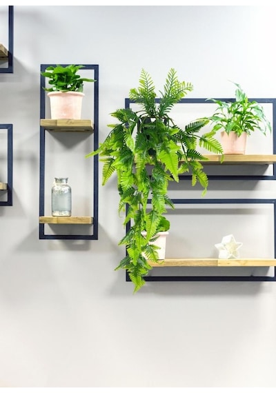 Yapay Çiçek Sarkan Boston Fern Yapraklı Bitki Küçük Siyah Saksıda Yapay Sarmaşık 55cm
