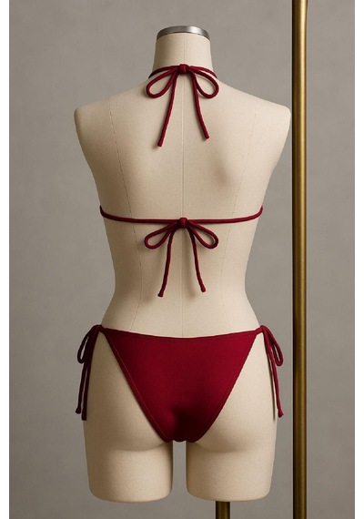 Alfa Aksesuar 03 Kadın Bordo Yandan Ve Boyundan Bağlamalı Bikini Mayo Takımı