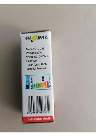 Global G9 Duylu 40 Watt Buzlu Halojen Ampul Sarı Işık Boy:3,5 Cm En:1,2 Cm 2 Li Paket