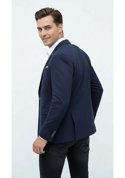 Plus Scorpion Lacivert Erkek Slim Fit Tek Düğmeli Blazer Ceket Şık Dokulu Kumaş, Astarli, Günlük Ve Ofis Kombinlerine Uygu Lacivert