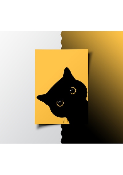 Çerçevesiz Poster Kara Kedi, Dijital Baskı Kağıt Poster Kara Kedi, Ofis, Salon Dekorasyon
