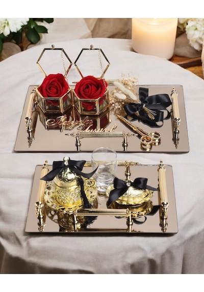 Reverence Gold Söz Tepsisi Ve Damat Tepsisi Seti Siyah Siyah