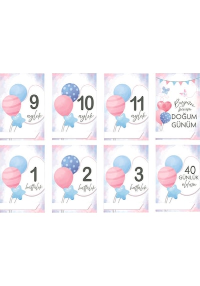Mine Memory Bebek - Hamile Fotoğraf Anı Hatıra Kartı Seti 40 Adet - Hediyelik Pembe - Mavi Çok Renkli