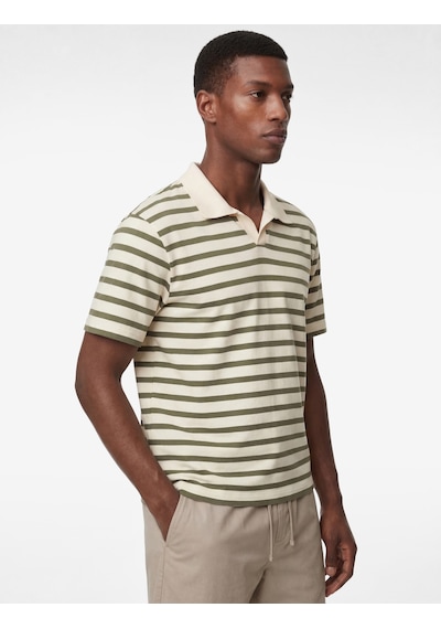Koton Regular Fit Kısa Kollu Polo Yaka Çizgili Tişört Haki Çizgili 6sam10388mk