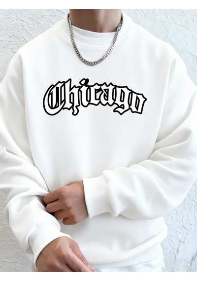 Startmore Startmorechicago Letter Baskılı Erkek Sweatshirtleri Kışlık Bisiklet Yaka Kapüşonlu Sokak Stili Polar Beyaz