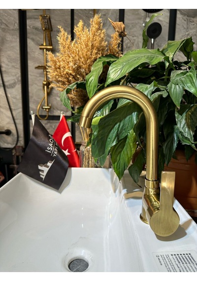 İsaoğlu Yapı Mat Gold Lavabo Bataryası Yüksek Model Mat Altın Armatür Gold