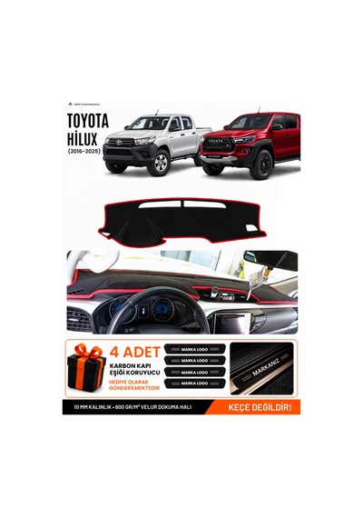 Toyota Hilux 2016-2025 Uyumlu Torpido Örtüsü, Torpido Kılıfı - Siyah Kırmızı
