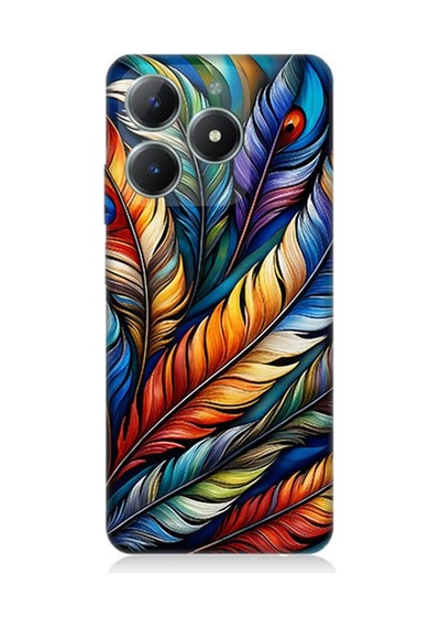 Realme C61 Uyumlu Gökkuşağı Tüylerin Uyumu Desenli Silikon Kılıf Çok Renkli