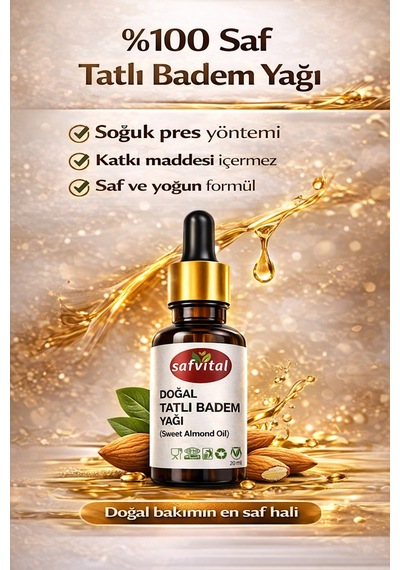 Safvital Tatlı Badem Yağı %100 Saf 20 Ml Saç Cilt Kaş Kirpik Besleyici Doğal Bakım Yağı Soğuk Pres