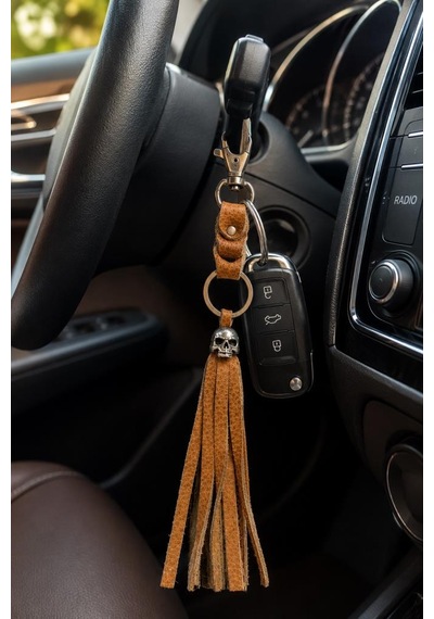 Karabinalı Anahtarlık Deri Araba Anahtarlığı Çanta Süsü Hakiki Deri Çanta Aksesuarı Unisex 26 Cm