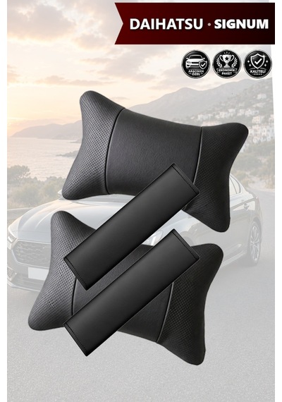 Daihatsu Signum Uyumlu Lüks Set Deri Yastık Siyah Deri Kemer Koruyucu