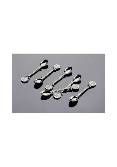 Çay Kaşığı Seti 12 Parça Osmanlı Motifli Metal Gümüş Gümüş Tonlu