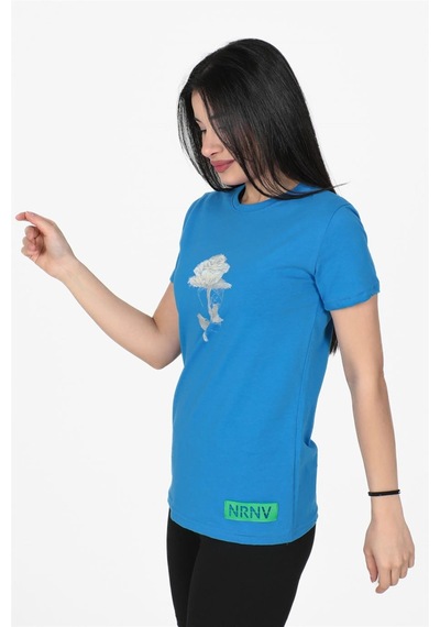 Gül Desenli Bisiklet Yaka Normal Kalıp Tshirt İndigo-indigo İndigo Gül Desenli Bisiklet Yaka Normal Kalıp Tshirt İndigo-indigo İndigo