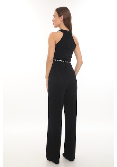 Hanife Glam Couture Hanife Glam Simli Kemerli Halter Yaka Tulum Siyah