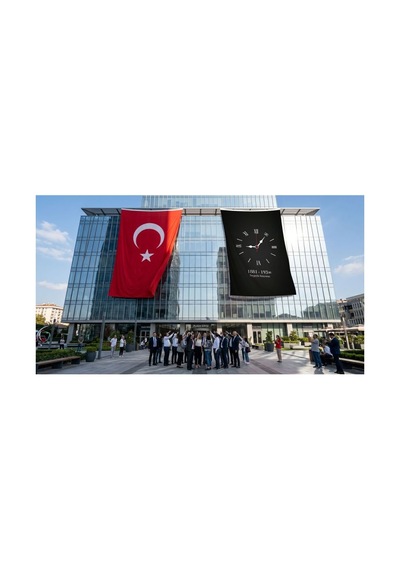 10 Kasım Unutmayacağız Sonsuz Saat Temalı Anma Bayrağı Bayrak Ve Türk Bayrağı Premium Raşel Kumaş 2'li Set 10x15 Metre Ata76 Diğer
