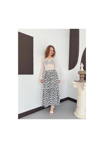 Verymoda Dama Desenli Puantiyeli Etek D3072002 Krem