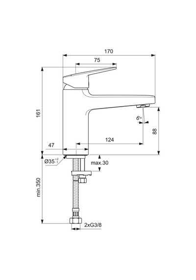 Ideal Standard Ceraplan Lavabo Bataryası 5l/dk Sifon Kumandasız - Bd222aa Krom