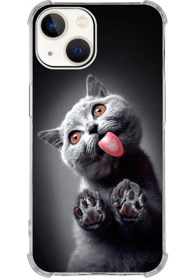 Apple Uyumlu iPhone 13 Kedi 2 Baskılı Şeffaf Köşe Korumalı Antişok Kılıf