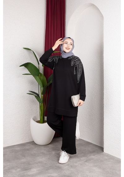 Hira Life Fashion Moda Efsa Kadın Siyah Tesettür Giyim Zarif Taş Detaylı Tunik & Pantolon İkili Takım Siyah Siyah Hira Life Fashion Moda Efsa Kadın Siyah Tesettür Giyim Zarif Taş Detaylı Tunik & Pantolon İkili Takım Siyah Siyah