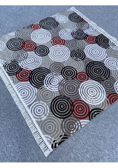 Saray Halı Irmak 150x135 Dv 111 Gri Kırmızı Kesme Saçaklı Halı
