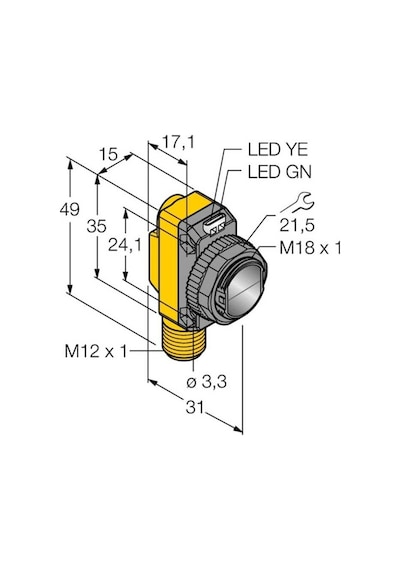 Turck Ro20m-bt18-vp6x2-h1141 Fotoelektrik Sensör , Karşılıklı Alıcı Tarafı , Silindirik/kübik Gövde, 20m. Algılama, Pnp,m12 Konnektörlü