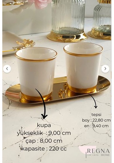 Fine Living Golden Mug Set -3 Parça Beyaz