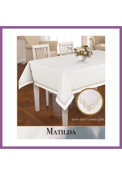 Bezos Keten Masa Örtüsü Tablecloth 155x220 Cm Yemek Masası Örtüsü Matilda Model Krem-gold Rengaren