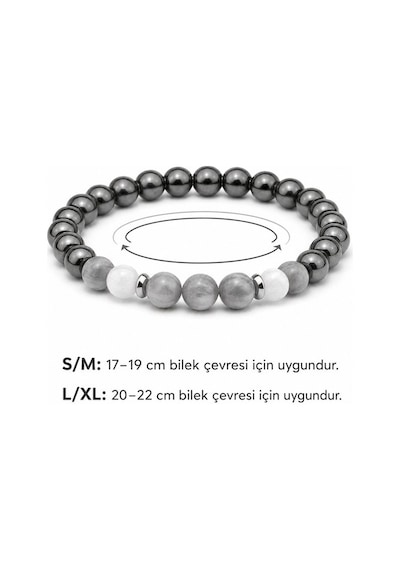 Alnis Atelier Hematit, Ay Taşı ve Jasper Doğal Taş Kadın Erkek Bileklik - 8 mm, Elastik