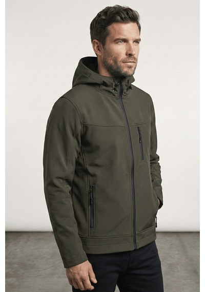 Erkek Mont İçi Polarlı Softshell Mont Su Ve Rüzgar Geçirmez Kapüşonlu Spor Mont Haki