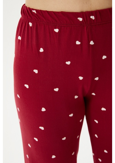 Ritnice Kadın Sweety Extra Soft Bordo Kalpli Pijama Takımı Bordo