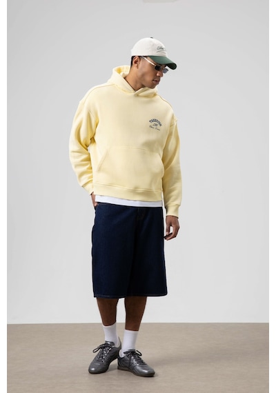 Vamos Oversize Yıkamalı Boxy Fit Kapüşonlu Sweatshirt Sarı