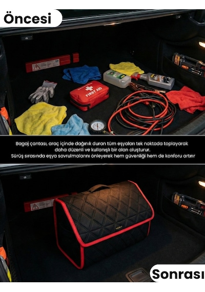 Araç Bagaj Düzenleyici Organizer Tay Tüyü Kaymaz Cırt Bantlı Geniş Hacimli Çanta A1