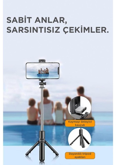 Tripod Çok Amaçlı Kumandalı Kablosuz Selfie Çubuğu Siyah