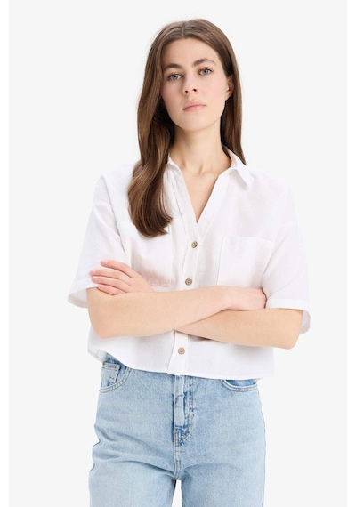 DeFacto Boxy Fit Cepli Basic Düz Kısa Kollu Gömlek V2523AZ25SPWT34