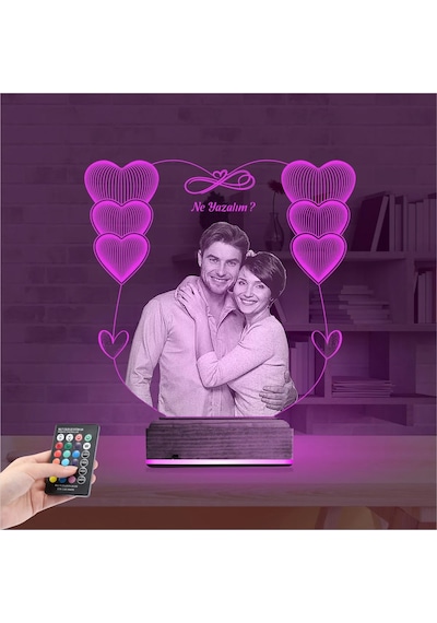 Luvivia Kalp Sevgiliye Hediye Fotoğraflı 3d Lamba - Masa Gece Lambası V15 Şeffaf