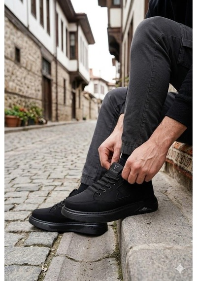 Pepita E327 Rahat Hafif Keten Lastik Bağcıklı Günlük Sneaker Erkek Spor Ayakkabı Siyah