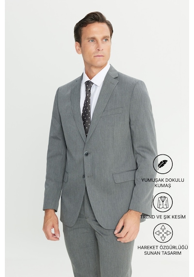 AC&Co / Altınyıldız Classics Erkek Grı Slim Fit Dar Kesim Mono Yaka Takım Elbise Gri