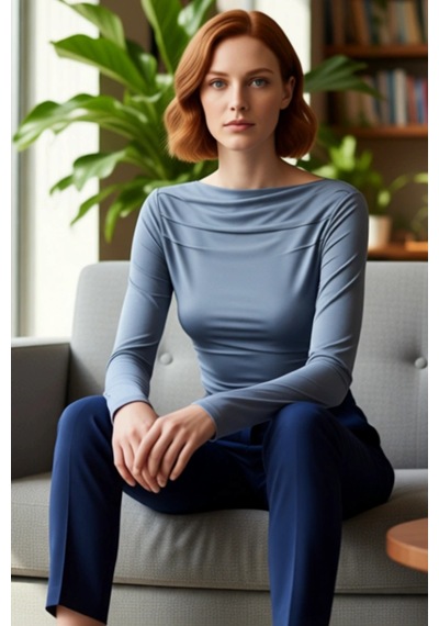 Ersefa Stil Kadın Drapeli Vücuda Oturan Esnek Bluz Regular Örme Slim Kal Indigo