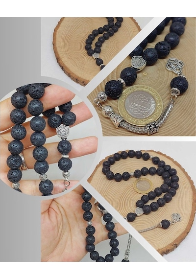Yasamtohumu Lav Taşı Siyah Renkli 33lük Tesbih 10mm 9028 Çok Renkli