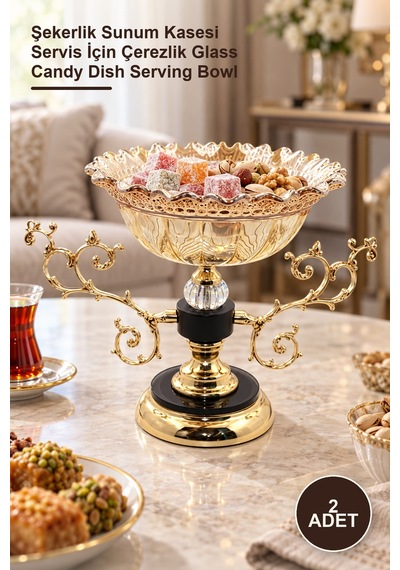 2 Adet Cam Kase Şekerlik Sunum Kasesi Servis İçin Çerezlik Glass Candy Dish Serving Bowl