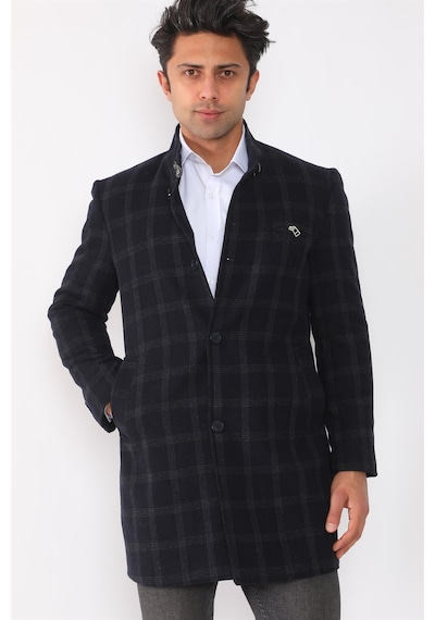 Plt8367 Dewberry Erkek Palto-Desenli Lacivert-Desenli Lacivert