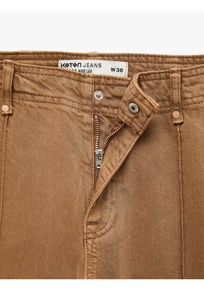 Koton Standart Bel Regular Fit Düğmeli Nervürlü Düz Paça Pantolon - Culotte Jeans Kahverengi 7wal40044mw Kahve
